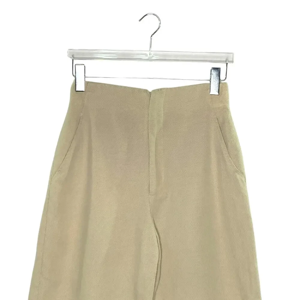 Zara M Womens Tan Wide Leg Pants Linen Cotton High Rise Normcore Pleated